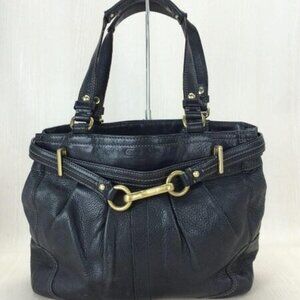 Vintage Coach Hampton Black Leather Pleated Handbag Tote Purse c